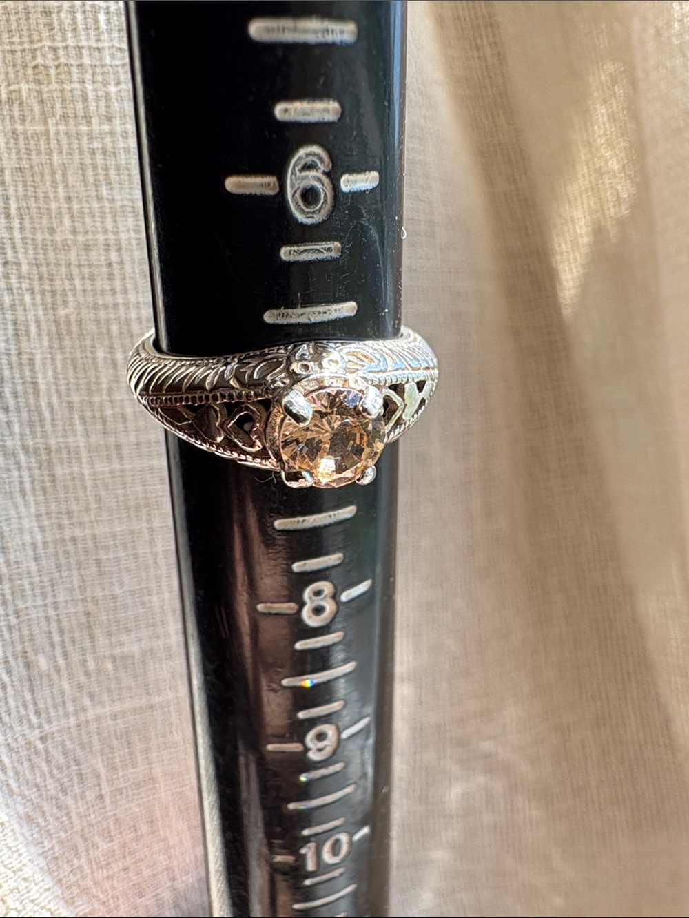 Vintage Sterling Silver Filigree Ring with Peach Morganite